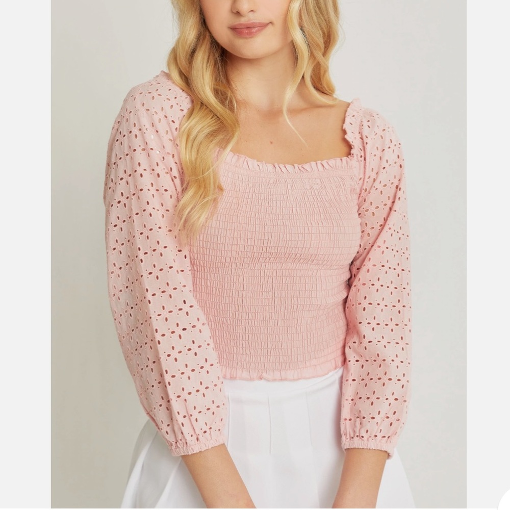 Love tree fashion square neck boho cotton eyelet woven top